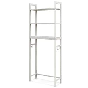 25 in. W x 67 in. H x 10.5 in. D White Over the Toilet Storage with Shelf Space Saving Metal Bathroom Organizer Hooks