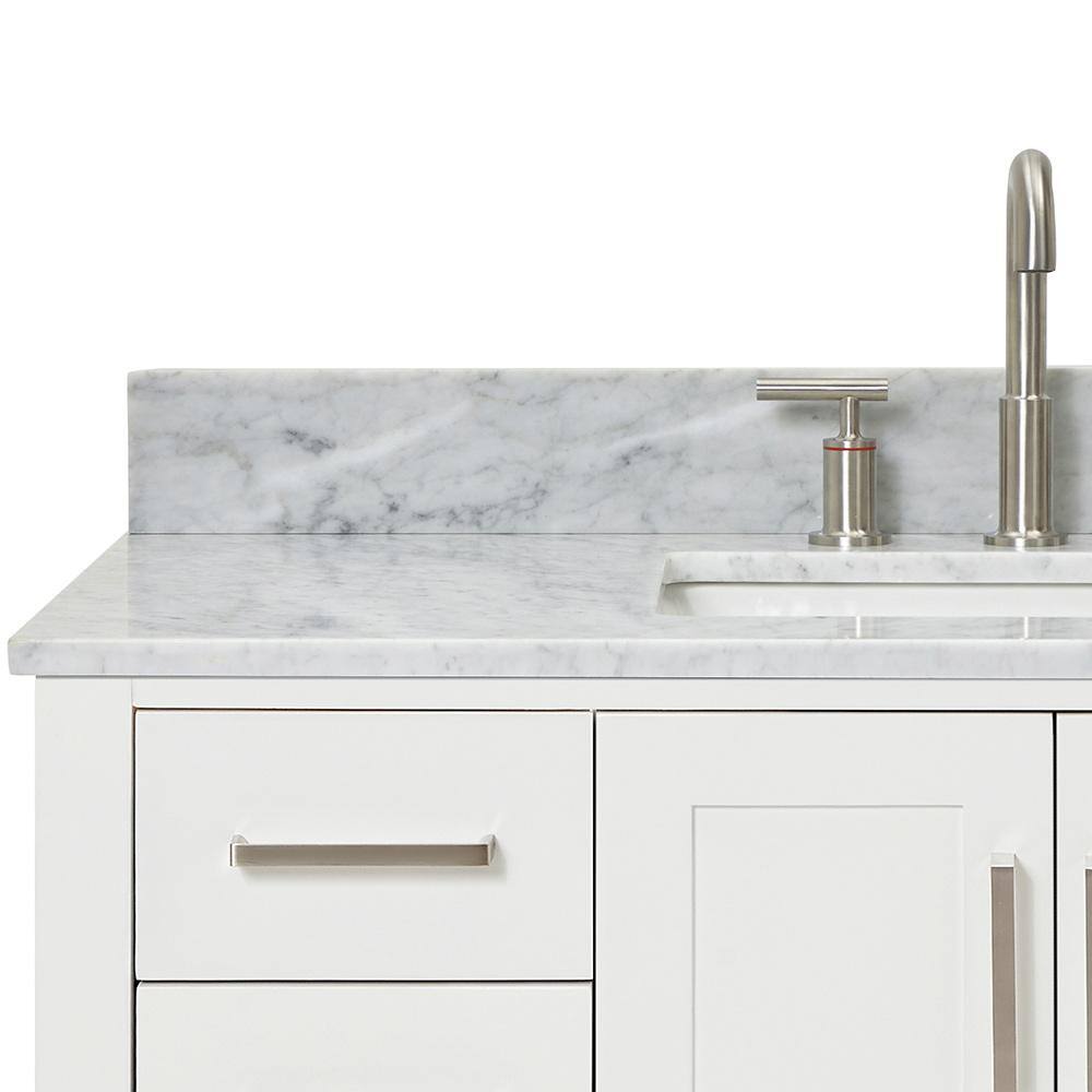 White Freestanding Vanity with Carrara Marble Countertop