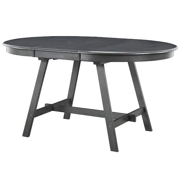 Polibi 41.4 in. Gray Solid Wood Retro Round Extendable Dining Table for 4
