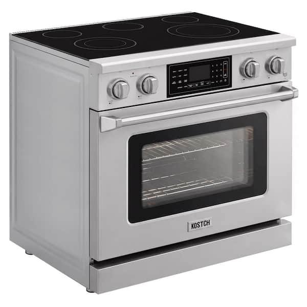 Tilt Panel 36 in. 5 Burner Elements Freestanding Electric Range with 6.2 cu. ft. Air Fry Conv. Oven in Stainless Steel