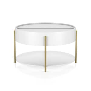 Waje 32.28 in. White Round MDF Coffee Table with Hidden Storage