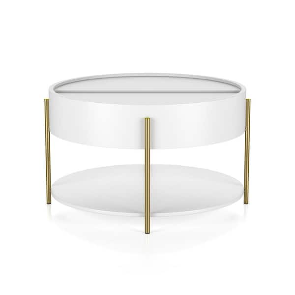 Furniture of America Waje 32.28 in. White Round MDF Coffee Table with Hidden Storage