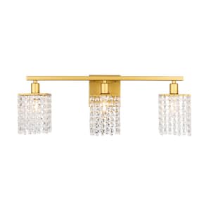 Timeless Home Paige 24 in. W x 8.4 in. H 3-Light Brass and Clear Crystals Wall Sconce
