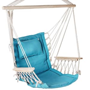 2.5 ft Hammock Chair with Wooden Armrests in Aqua Blue