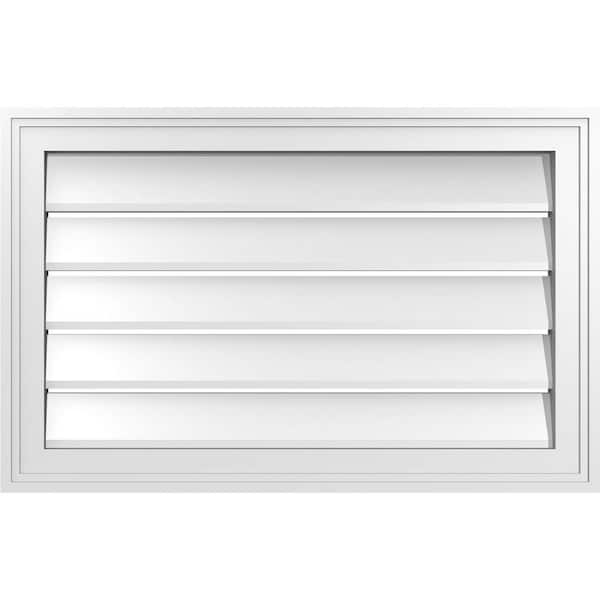 Ekena Millwork 28 in. x 18 in. Vertical Surface Mount PVC Gable Vent: Functional with Brickmould Frame
