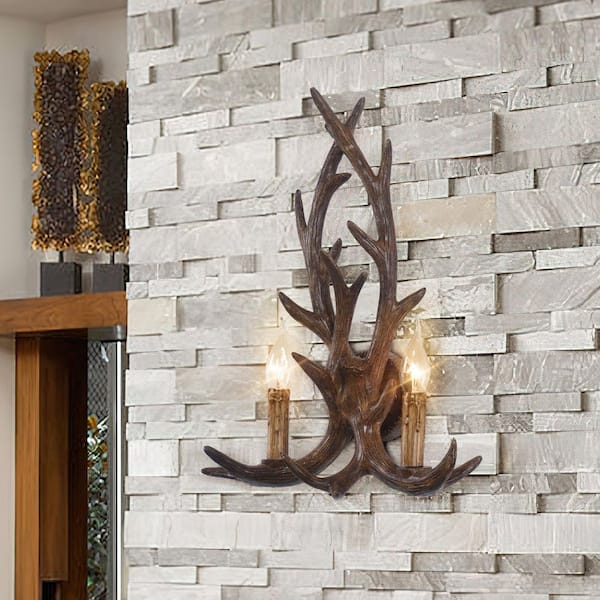 Y'INSP 13.98 in. 2-Light Brown Farmhouse Rustic Style Armed Sconce Wall Sconce with No Shade