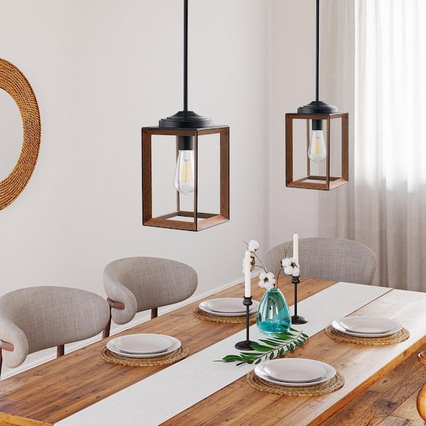 60-Watt 1-Light Farmhouse Shaded Pendant Light with Metal Cage Shade, No Bulbs Included