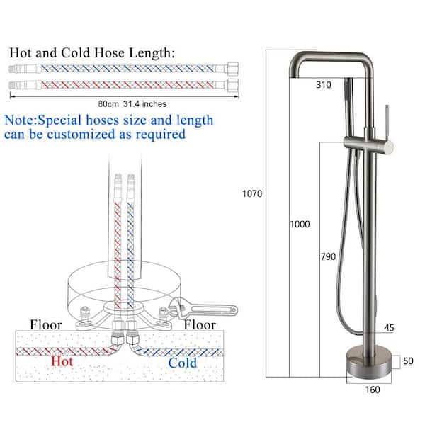 Single-Handle Freestanding Tub Faucet with Hand Shower in Brushed Nickel