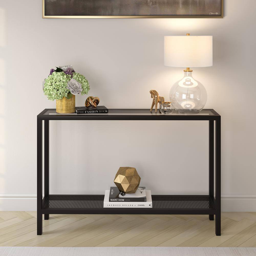 Clear Glass and Brass Nightstand Lamp with White Barrel Shade