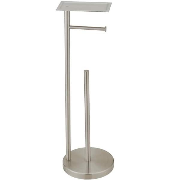 Freestanding Toilet Paper Holder with Shelf in Brushed Nickel