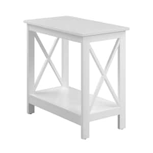 Oxford 12 in. W White Standard Height Chairside Rectangle Wood Top End Table with Shelf
