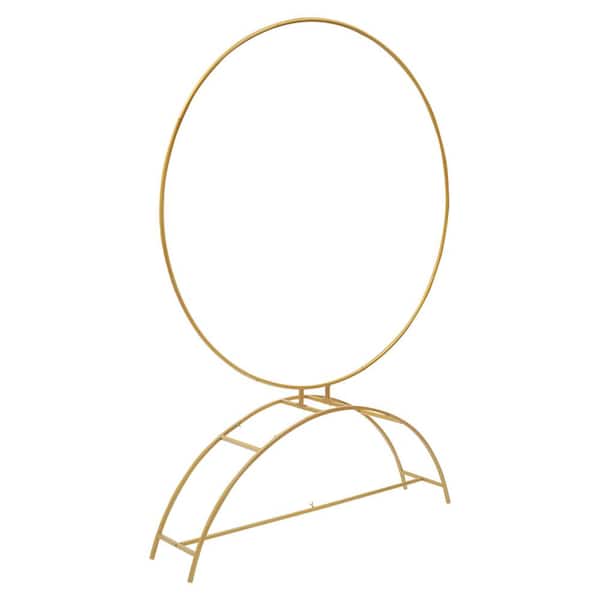 YIYIBYUS 86.7 in. x 59.1 in. Gold Metal Round Wedding Arch Kit with Base Frame Background Decoration Arbor