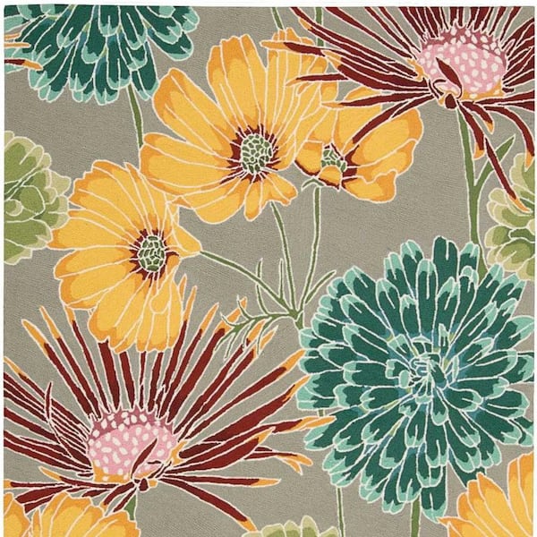 2 ft. x 8 ft. Gray Floral Washable Area Rug