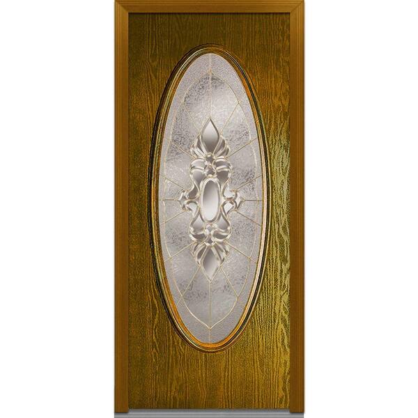 MMI Door 32 in. x 80 in. Heirloom Master Left-Hand Inswing Oval Lite Decorative Stained Fiberglass Oak Prehung Front Door