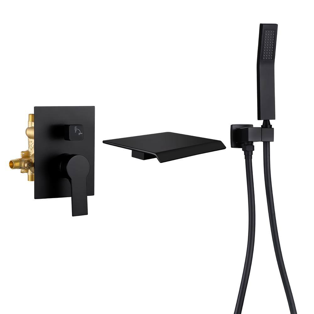 1-Spray Single-Handle Wall Mount Roman Tub Faucet with Hand Shower and Waterfall Spout in Matte Black price history on PriceWatchPro