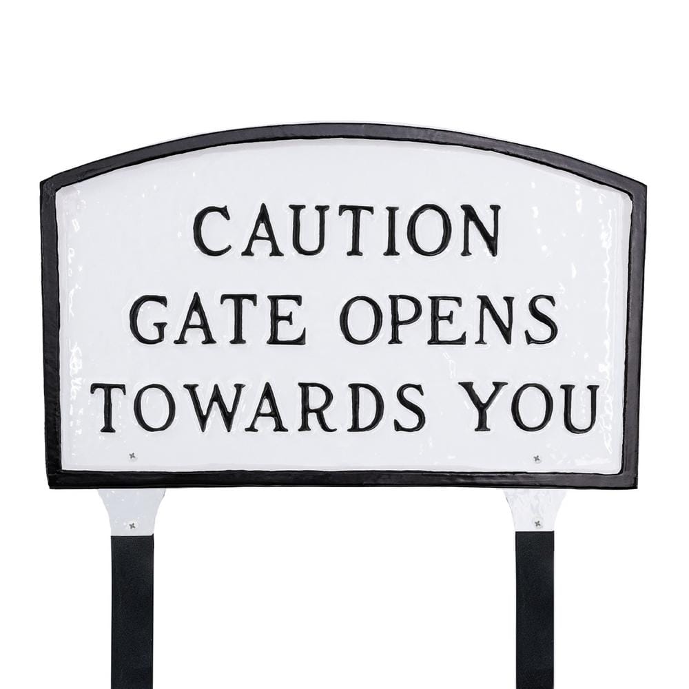10 in. x 15 Standard Arch Caution Gate Opens Towards You Statement Plaque Sign with Lawn Stakes - White/Black price history on PriceWatchPro