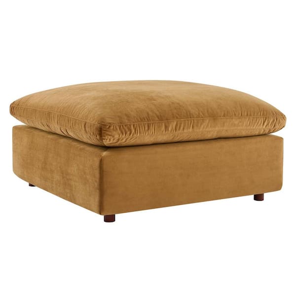 MODWAY Commix Cognac Down Filled Overstuffed Performance Velvet Ottoman