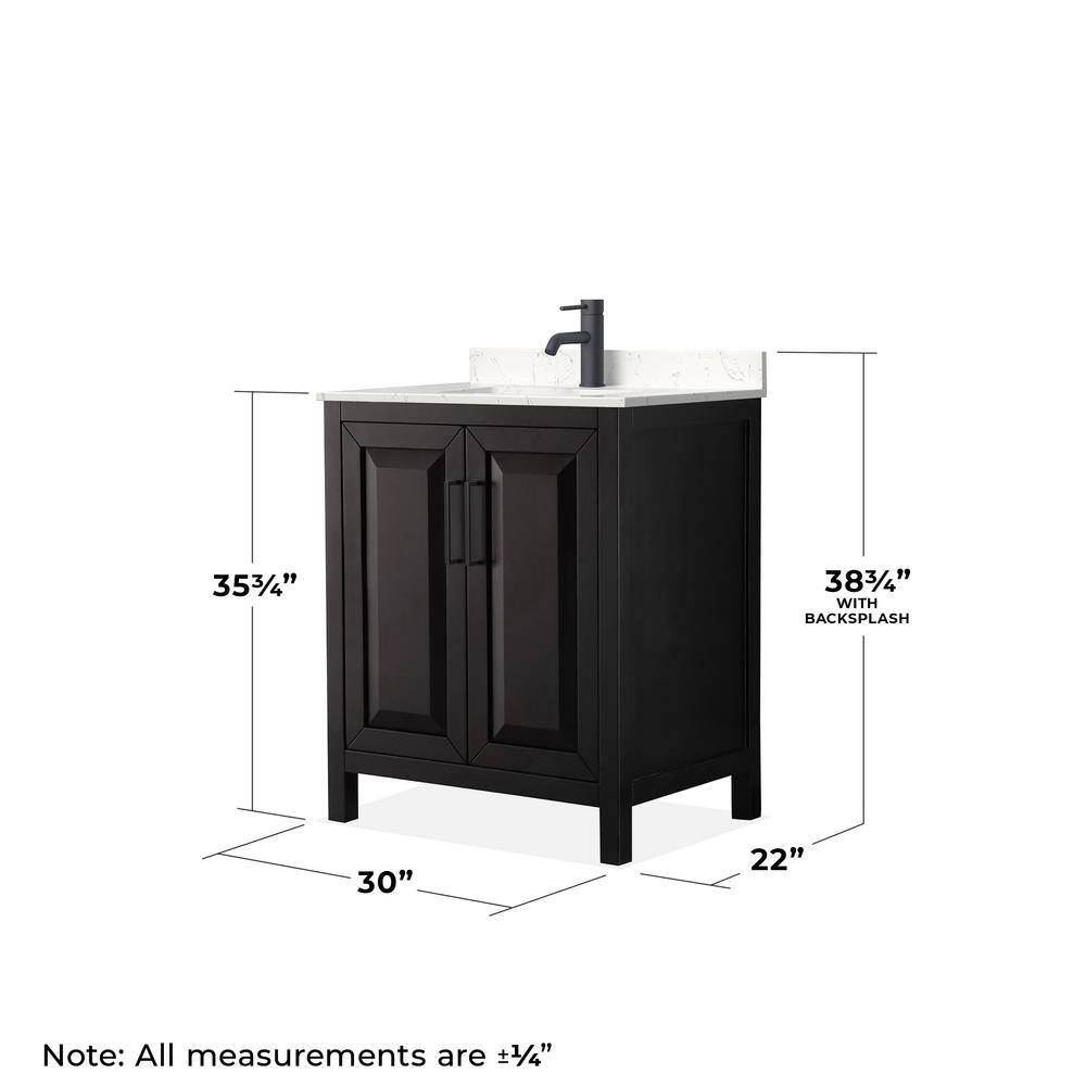 Daria Dark Espresso 30'' Single Vanity with Carrara Marble Top and Matte Black Hardware