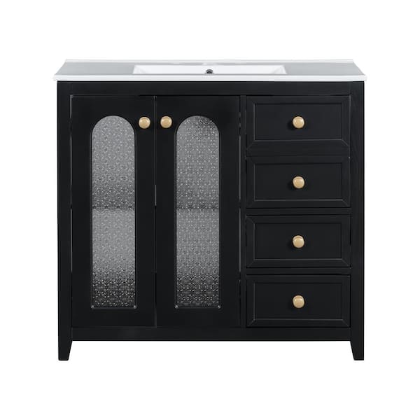 Boosicavelly 36 in. W x 18 in. D x 34 in. H Single Sink Freestanding Bath Vanity in Black with White Ceramic Top