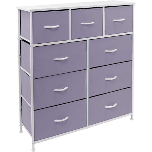 Sorbus 39.5 in. L x 11.5 in. W x 39.5 in. H 9-Drawer Purple Dresser with Steel Frame Wood Top Easy Pull Fabric Bins