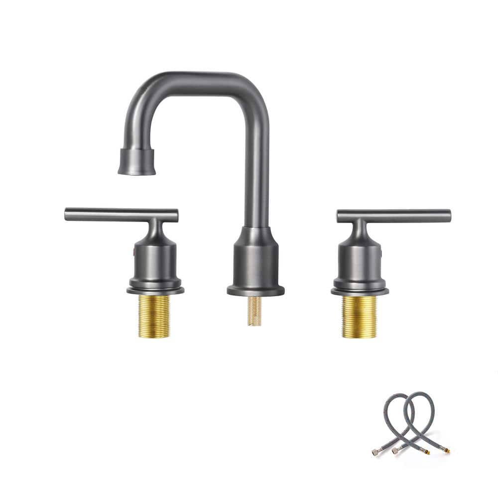 ALEASHA 8 in. Widespread Double Handle High Arc Bathroom Faucet in Dark ...