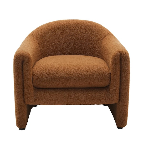 Modern Rusted Orange Boucle Polyester Fabric Upholstered Accent Barrel Chair(Set of 1)