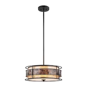 Tremont 3-Light Small Tiffany Bronze Chandelier with Tan and Brown Mica Shade