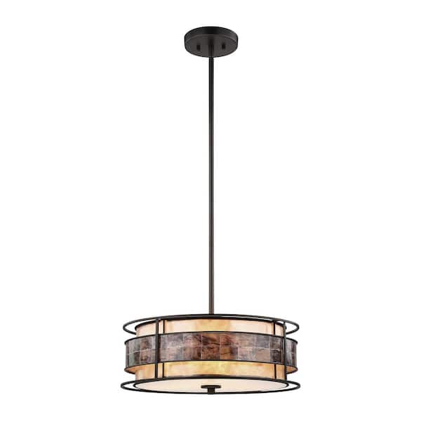 Titan Lighting Tremont 3-Light Small Tiffany Bronze Chandelier with Tan and Brown Mica Shade