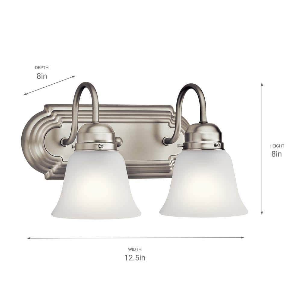 Classic 12.25" Distressed Bronze Vanity Light with White Bell Shades