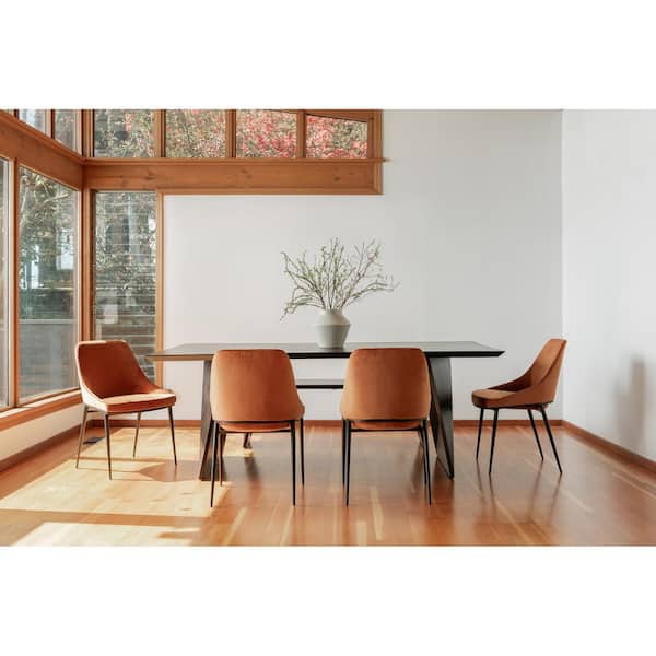 NADAAL STUDIOS Vivian Orange Velvet Dining Chair, Curved Silhouette with Steel Legs - (Set of 2)