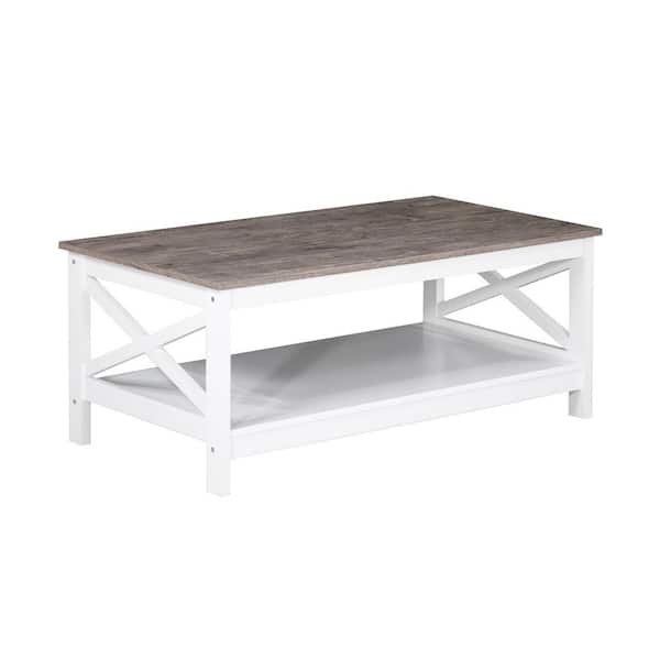 SAINT BIRCH Lambert 43 in. Gray Oak/White Rectangle Wood Coffee Table with Shelf