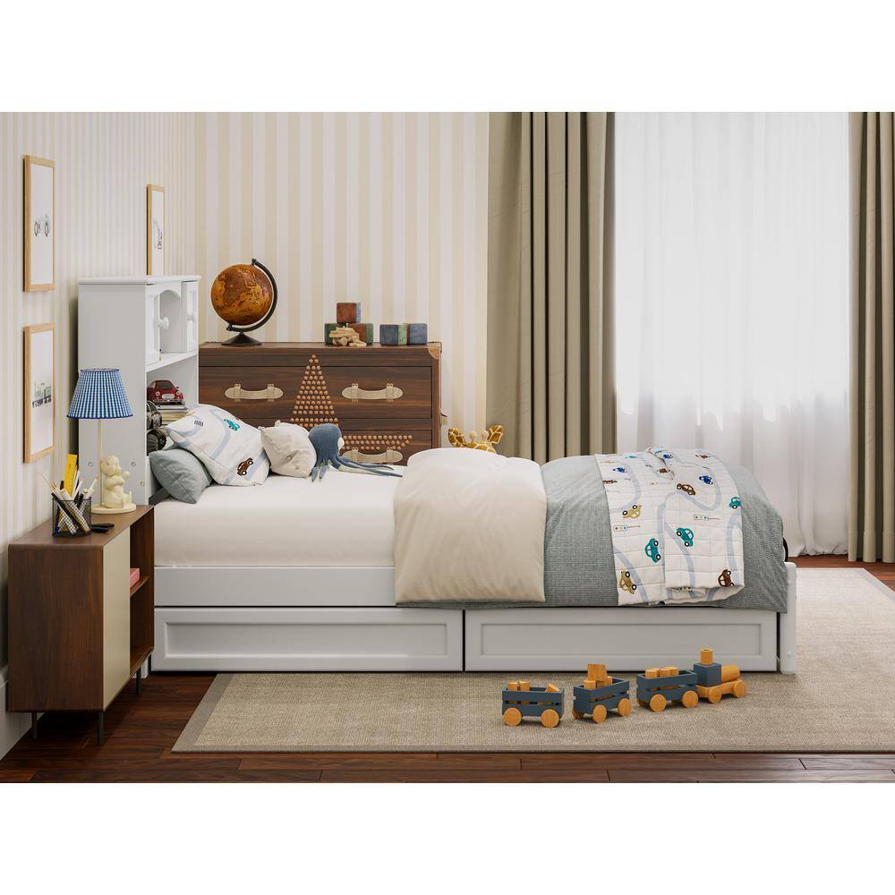 Hadley Twin White Wood Platform Bed with Storage Drawers
