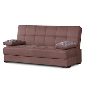 Alcove Collection Convertible 75 in. Brown Chenille 3-Seater Twin Sleeper Sofa Bed with Storage