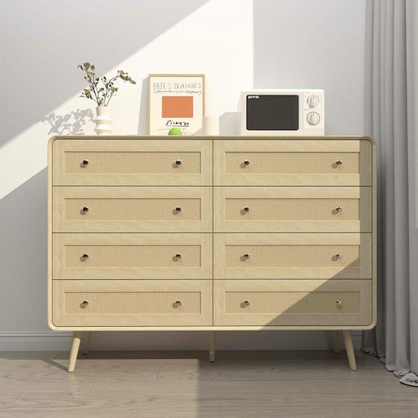 Yellow Burly Wood Grain 8-Drawers 55.1 in. W x 40 in. H Chest of Drawers, Dresser without Mirror, Storage Cabinet