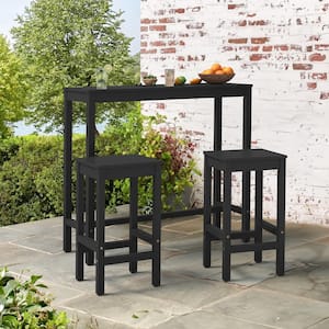 45 in. Black Solid Wood Counter Height Pub Table Set with Bar Stools Dining Set Counter Indoor Outdoor Furniture 3-Piece