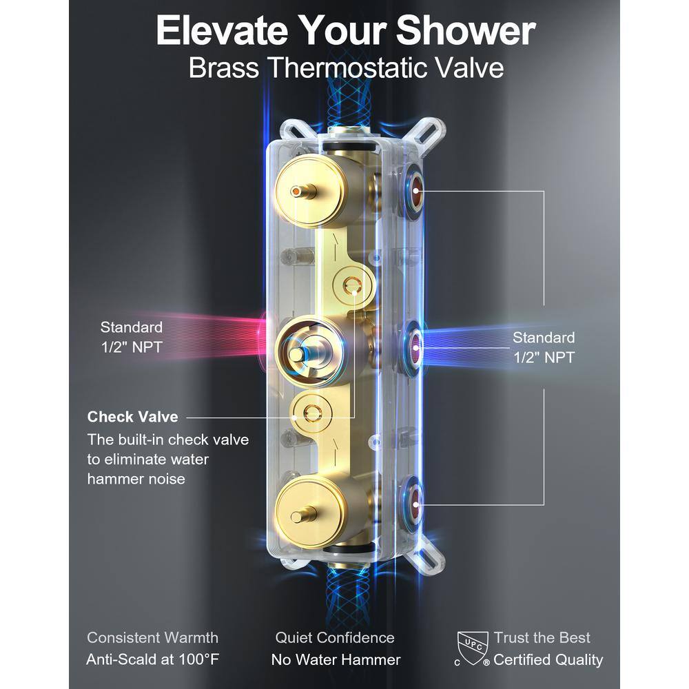 Grandjoy Brushed Gold Dual Shower Head System with Handheld Spray and Jets
