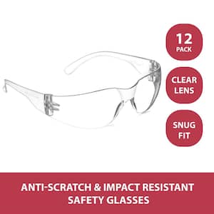 Clear Safety Glasses with Anti-Scratch and Impact Resistant Lenses, One Size, Lightweight Eye Protection (Pack of 12)