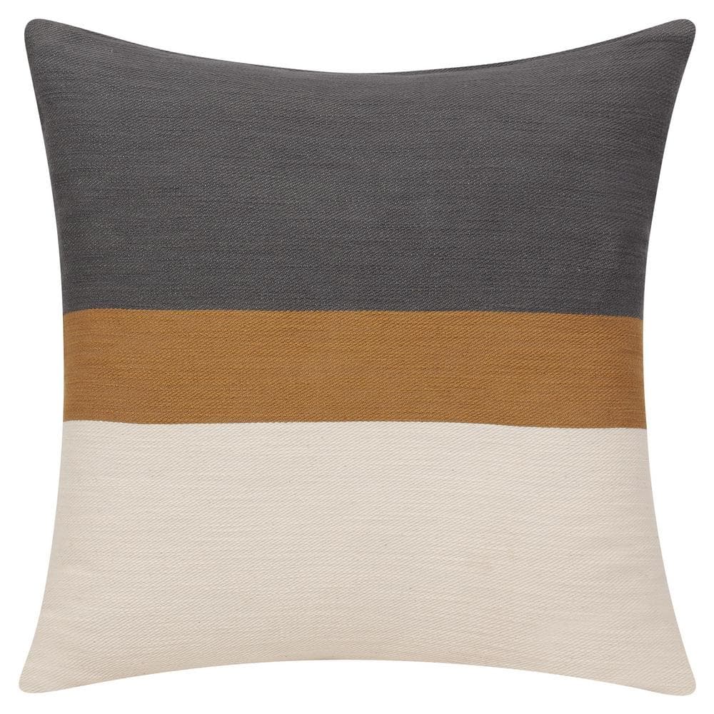 Wilmington Gray and Beige Striped Cotton 24" Square Throw Pillow