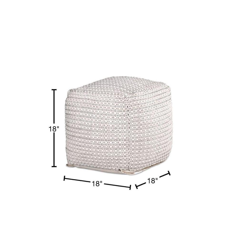 Ivory Handwoven Wool-Cotton 18'' Square Pouf Ottoman