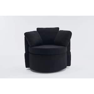 Black Teddy Fabric Swivel and Storage Barrel Chair with Back Cushion