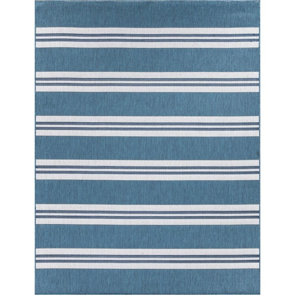 StyleWell Stripes Blue 7 ft. x 9 ft. Indoor/Outdoor Area Rug
