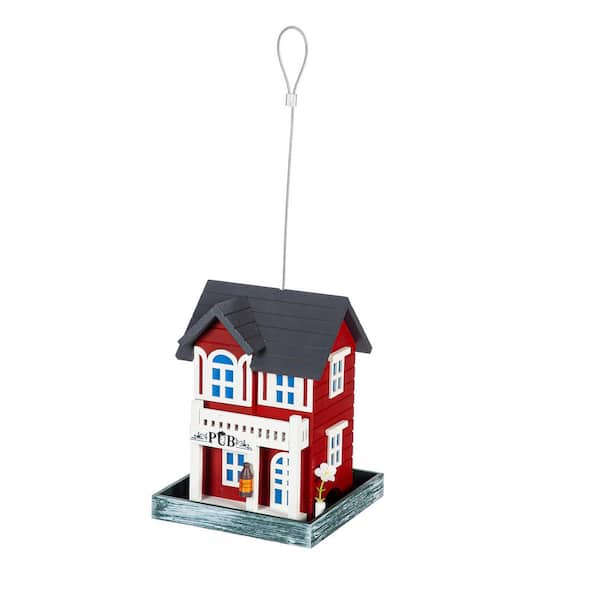 Red Wood Pub House Hanging Bird Seed Feeder with 2 Perches