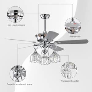 52 in. indoor Chrome Crystal Ceiling Fan with Remote Control and Reversible Motor