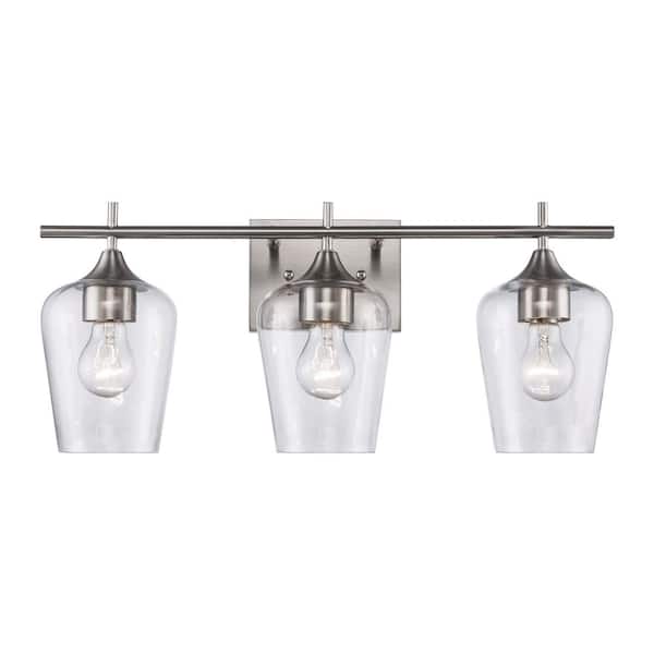 Bel Air Lighting Kieran 21 in. 3-Light Brushed Nickel Bathroom Vanity Light Fixture with Clear Glass Shades
