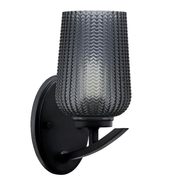 Unbranded Siena 1-Light Matte Black Downlight Wall Sconce with Smoke Textured Glass Shade