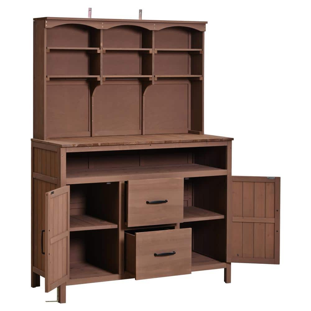 20.5 in. D × 45.3 in. W × 65 in. H Patio Brown Outdoor Garden Potting Bench Table with Drawers and Hooks price history on PriceWatchPro