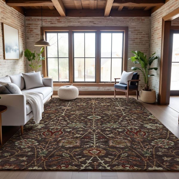 Mayfield Premium Machine Washable Abstract AMF1085 Chocolate 3 ft. x 5 ft. Area Rug