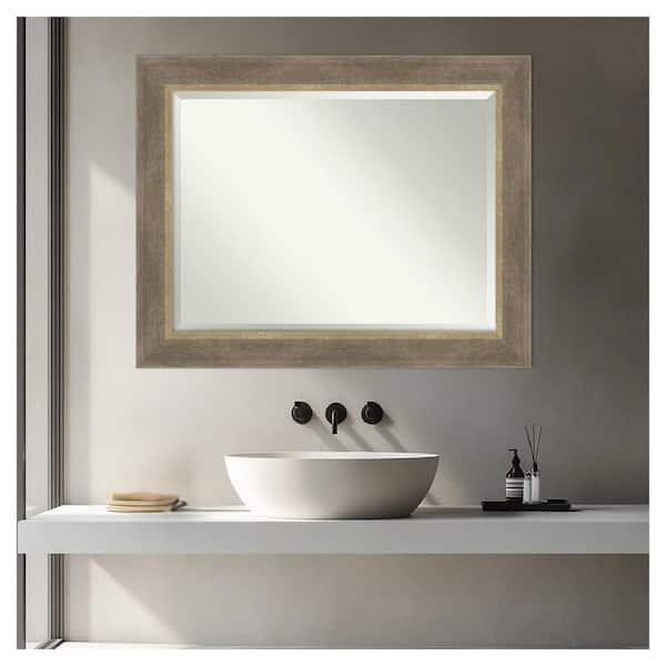 Driftwood Tan 22.75 in. x 28.75 in. Beveled Coastal Rectangle Wood Framed Bathroom Wall Mirror