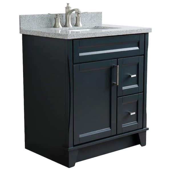 Bellaterra Home 31 in. W x 22 in. D x 35.5 in. H Single Bath Vanity in Dark Gray with Gray Granite Vanity Top with White Rectangle