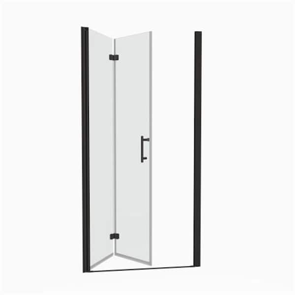 Simple Project 36 in. - 37.38 in. W x 72 in. H Bi-Fold Semi-Frameless Shower Door in Black Finish with 1/4 in. (6mm) Tempered Glass